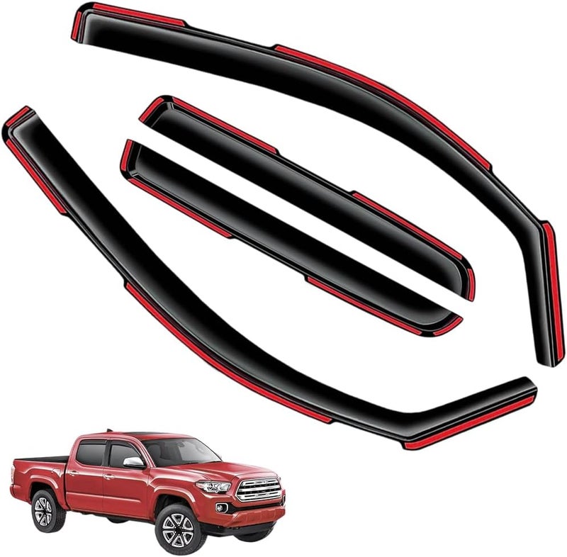 LONGKEES in-Channel Window Visors Rain Guards FIT Toyota Tacoma Double Cab 2016 2017 2018 2019 2020 2021 2022 2023 (2016-2023) – 4-Piece in-Channel Dark-Smoke Polycarbonate Vent Deflectors - Image 1